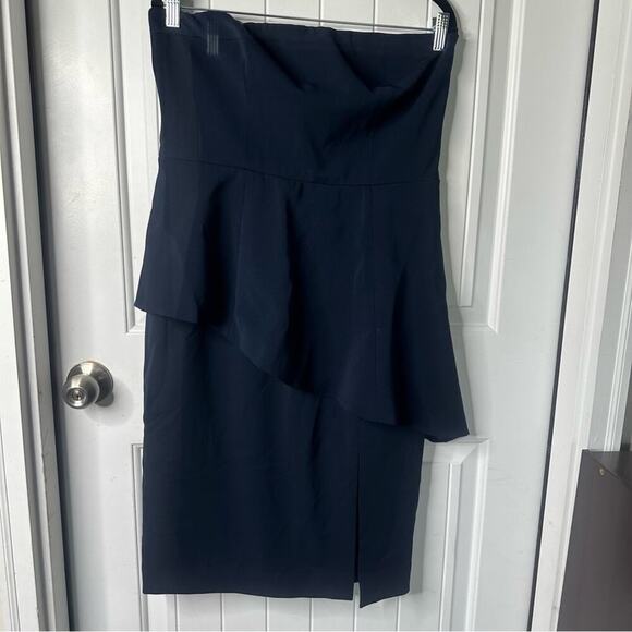 Jay Godfrey navy blue strapless peplum slit midi dress size 12‎ - Picture 2 of 7
